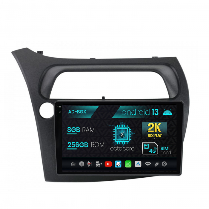 Navigatie Honda Civic Hatchback (2006-2011), Android 13, X-Octacore 8GB RAM + 256GB ROM, 9.5 Inch - AD-BGX9008+AD-BGRKIT020