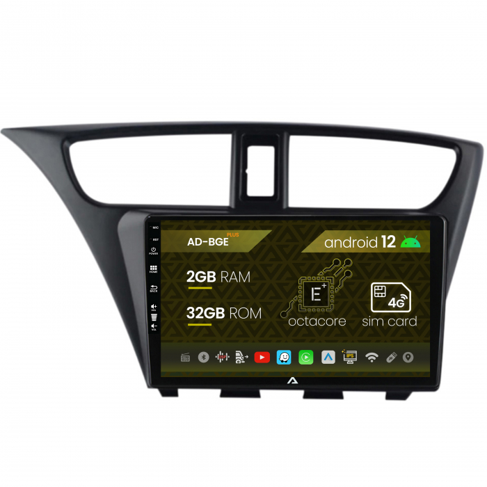 Navigatie Honda Civic Hatchback (2012-2015), Android 12, E-Octacore 2GB RAM + 32GB ROM, 9 Inch - AD-BGE9002+AD-BGRKIT019