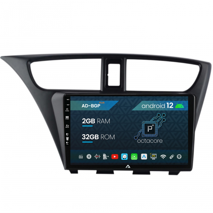 Navigatie Honda Civic Hatchback (2012-2015), Android 12, P-Octacore 2GB RAM + 32GB ROM, 9 Inch - AD-BGP9002+AD-BGRKIT019