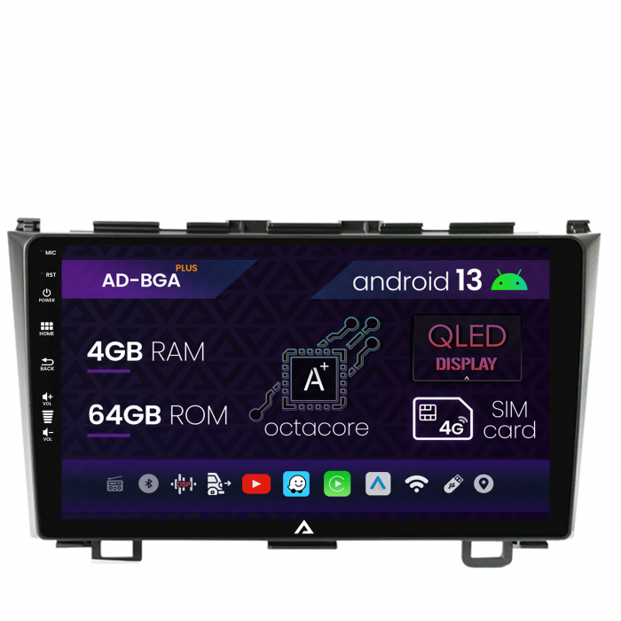 Navigatie Honda CRV (2006-2012), Android 13, A-Octacore 4GB RAM + 64GB ROM, 9 Inch - AD-BGA9004+AD-BGRKIT006