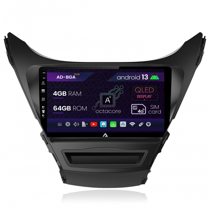 Navigatie Hyundai Elantra (2012-2014), Android 13, A-Octacore 4GB RAM + 64GB ROM, 9Inch - AD-BGA9004+AD-BGRKIT177