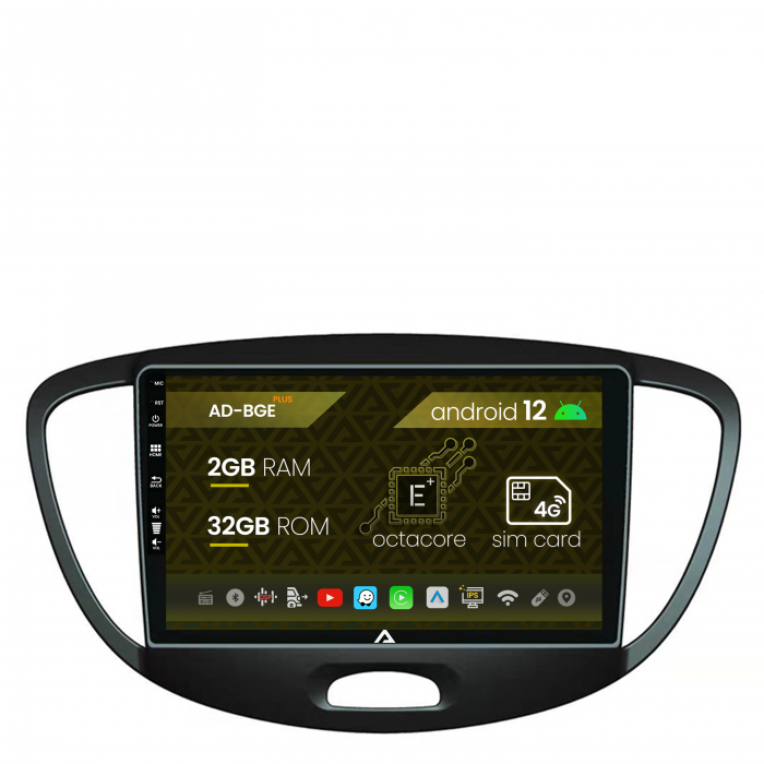 Navigatie Hyundai I10 (2007-2013), Android 12, E-Octacore   2GB RAM + 32GB ROM, 9 Inch - AD-BGE9002+AD-BGRKIT198