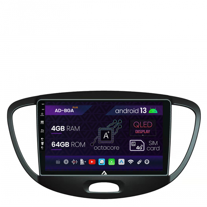 Navigatie Hyundai I10 (2007-2013), Android 13, A-Octacore 4GB RAM + 64GB ROM, 9 Inch - AD-BGA9004+AD-BGRKIT198