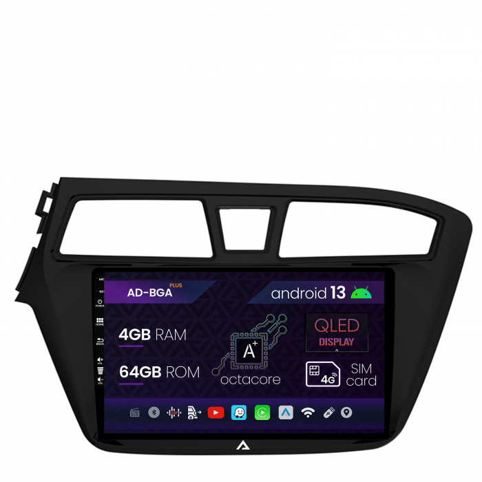 Navigatie Hyundai I20 (2014-2018), Android 13, A-Octacore   4GB RAM + 64GB ROM, 9 Inch - AD-BGA9004+AD-BGRKIT194