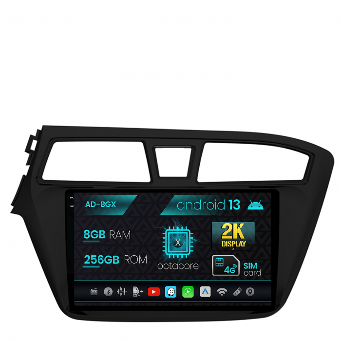 Navigatie Hyundai I20 (2014-2018), Android 13, X-Octacore   8GB RAM + 256GB ROM, 9.5 Inch - AD-BGX9008+AD-BGRKIT194