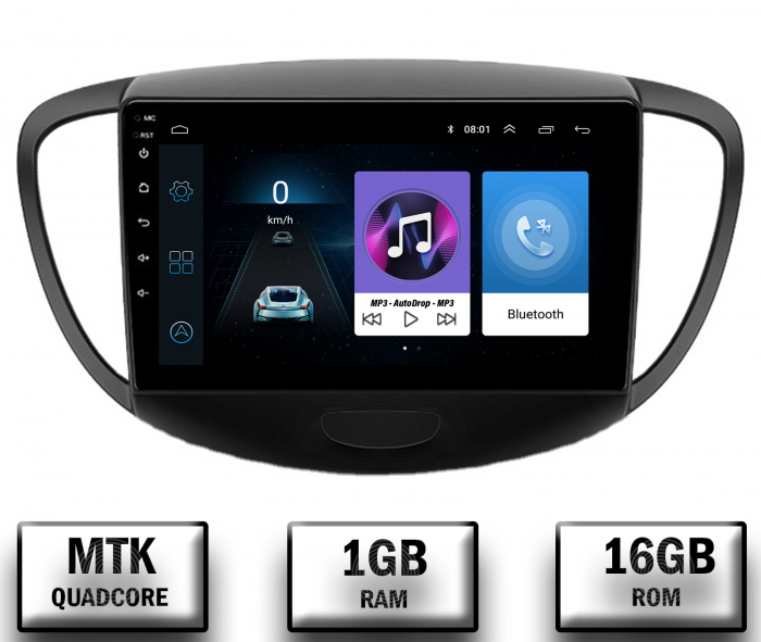 Navigatie Hyundai I10 (2007-2013), Android 10, P-Quadcore 1GB RAM + 16GB ROM, 9 Inch - AD-BGP9001+AD-BGRKIT198