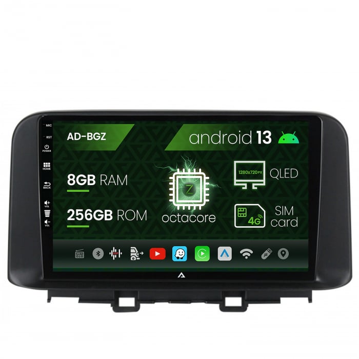 Navigatie Hyundai Kona (2018+), Android 13, Z-Octacore 8GB RAM + 256GB ROM, 9 Inch - AD-BGZ9008+AD-BGRKIT183V2