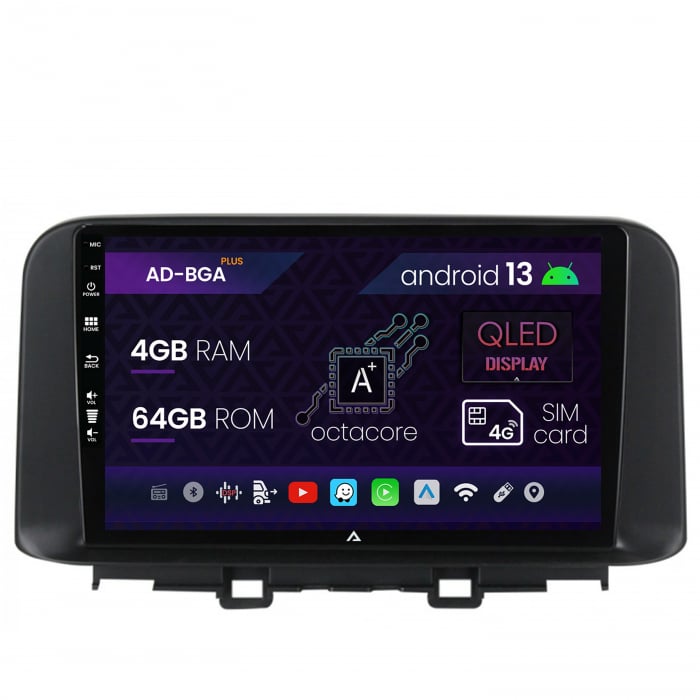 Navigatie Hyundai Kona (2018+), Android 13, A-Octacore 4GB RAM + 64GB ROM, 9 Inch - AD-BGA9004+AD-BGRKIT183V2