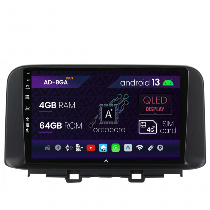 Navigatie Hyundai Kona (2018+), Android 13, A-Octacore   4GB RAM + 64GB ROM, 10.1 Inch - AD-BGA9004+AD-BGRKIT183V2