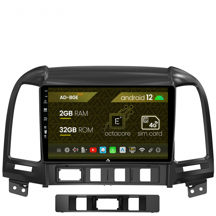 Navigatie Hyundai Santa Fe (2006-2012), Android 12, E-Octacore 2GB RAM + 32GB ROM, 9 Inch - AD-BGE9002+AD-BGRKIT210