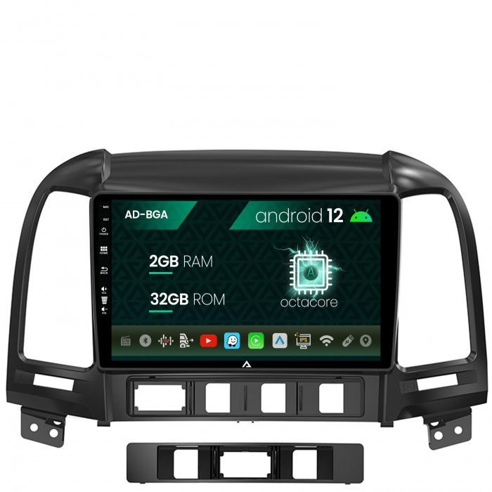 Navigatie Hyundai Santa Fe (2006-2012), Android 13, A-Octacore 2GB RAM + 32GB ROM, 9 Inch - AD-BGA9002+AD-BGRKIT210