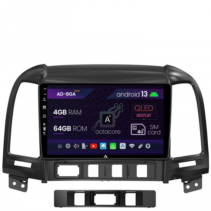 Navigatie Hyundai Santa Fe (2006-2012), Android 13, A-Octacore   4GB RAM + 64GB ROM, 9 Inch - AD-BGA9004+AD-BGRKIT210