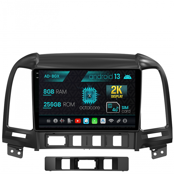 Navigatie Hyundai Santa Fe (2006-2012), Android 13, X-Octacore 8GB RAM + 256GB ROM, 9.5 Inch - AD-BGX9008+AD-BGRKIT210