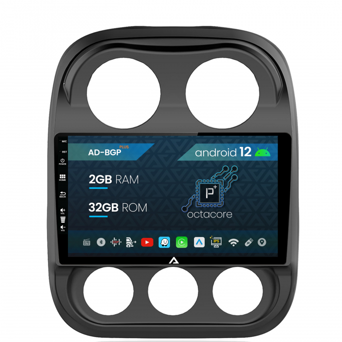 Navigatie Jeep Compass (2009-2016), Android 12, P-Octacore   2GB RAM + 32GB ROM, 10.1 Inch - AD-BGP9002+AD-BGRKIT284