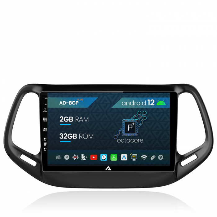 Navigatie Jeep Compass (2016+), Android 12, P-Octacore 2GB RAM + 32GB ROM, 10.1 Inch - AD-BGP9002+AD-BGRKIT287