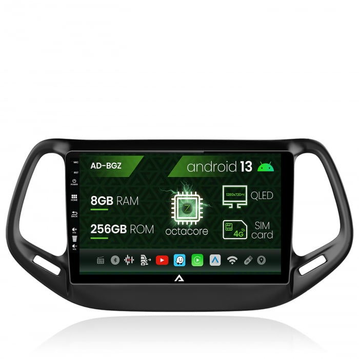 Navigatie Jeep Compass (2016+), Android 13, Z-Octacore   8GB RAM + 256GB ROM, 10.1 Inch - AD-BGZ10008+AD-BGRKIT287