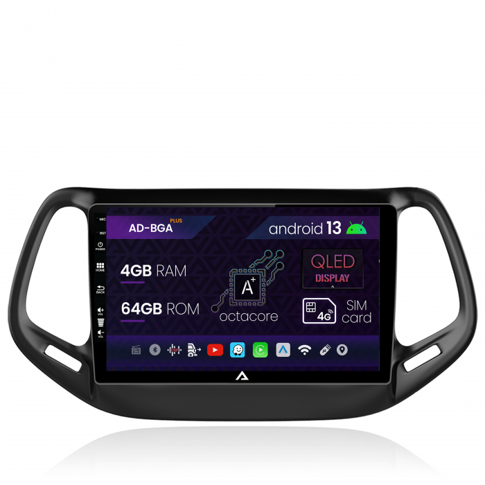 Navigatie Jeep Compass (2016+), Android 13, A-Octacore 4GB RAM + 64GB ROM, 10.1 Inch - AD-BGA10004+AD-BGRKIT287