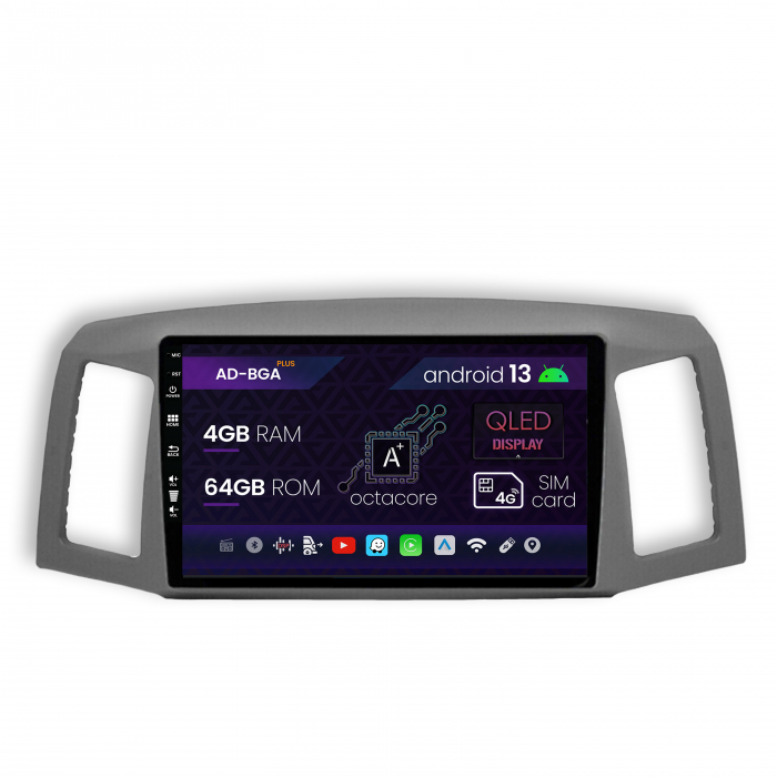 Navigatie Jeep Grand Cherokee (2004-2007), Android 13, A-Octacore 4GB RAM + 64GB ROM, 9 Inch - AD-BGA10004+AD-BGRKIT297v2