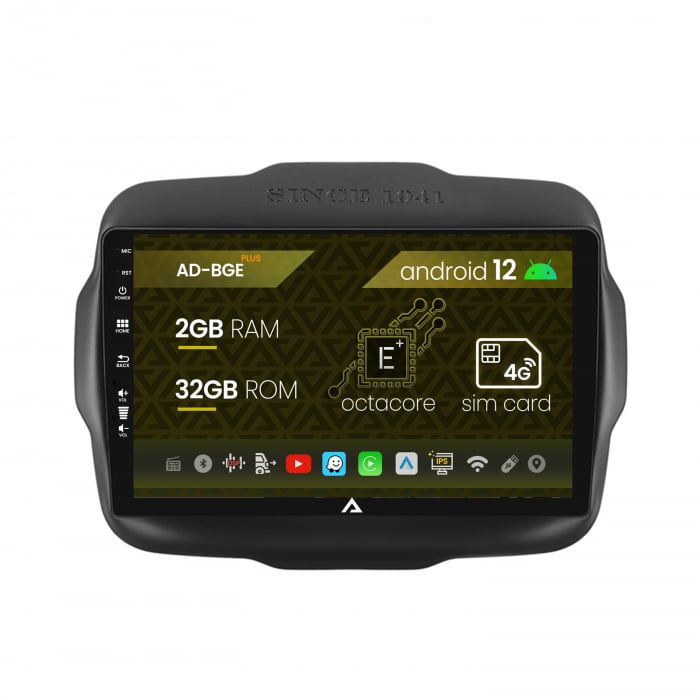 Navigatie Jeep Renegade (2014-2018), Android 12, E-Octacore 2GB RAM + 32GB ROM, 9 Inch - AD-BGE9002+AD-BGRKIT286