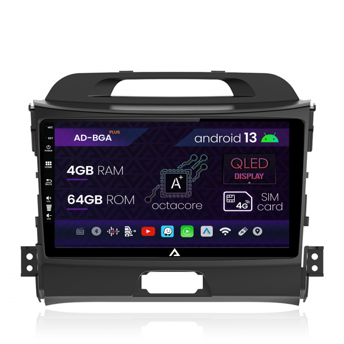 Navigatie Kia Sportage (2010-2016), Android 13, A-Octacore   4GB RAM + 64GB ROM, 9 Inch - AD-BGA9004+AD-BGRKIT146