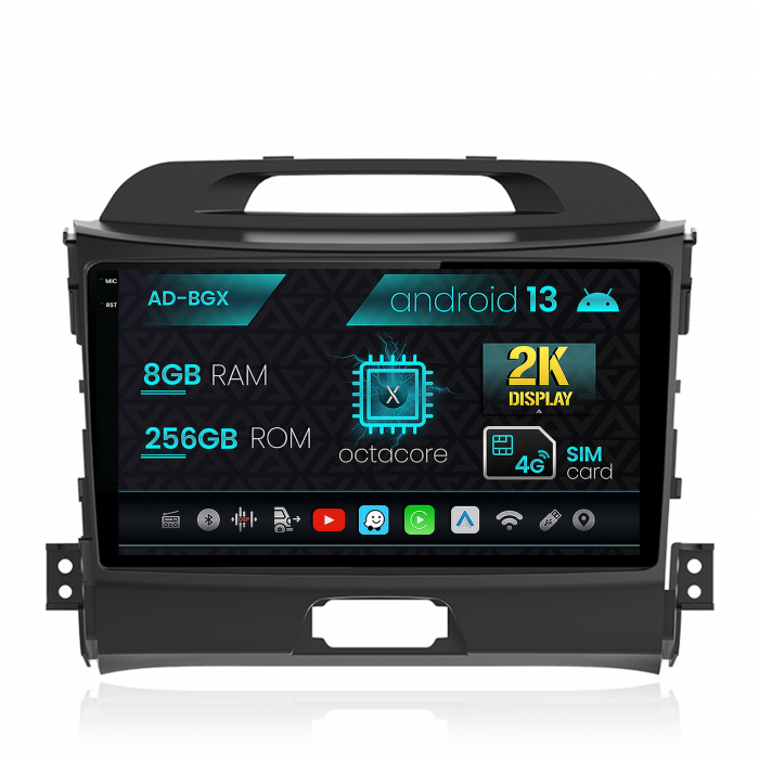 Navigatie Kia Sportage (2010-2016), Android 13, X-Octacore  8GB RAM + 256GB ROM, 9.5 Inch - AD-BGX9008+AD-BGRKIT146