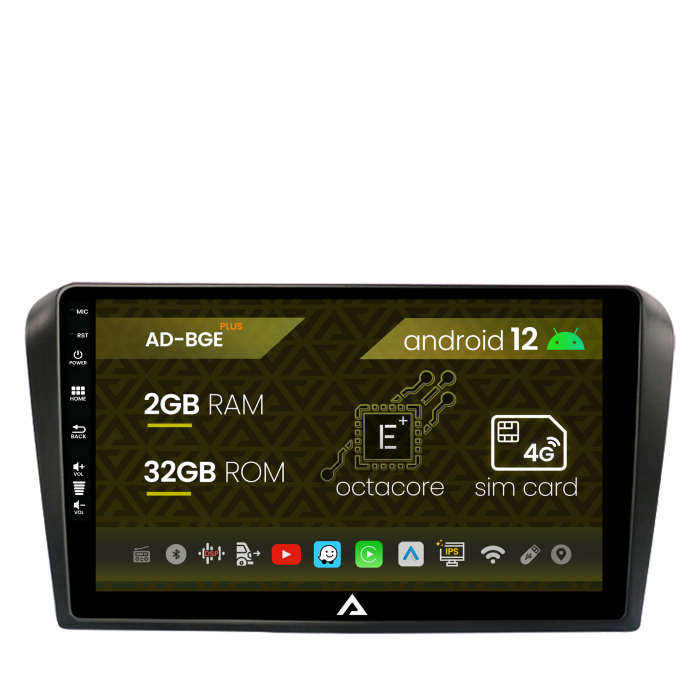 Navigatie Mazda 3 (2003-2009), Android 12, E-Octacore 2GB RAM + 32GB ROM, 9 Inch - AD-BGE9002+AD-BGRKIT322