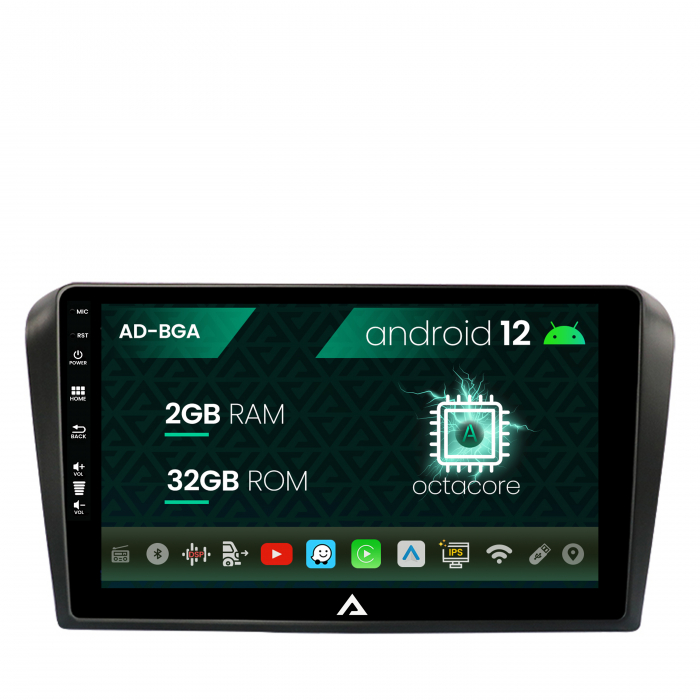 Navigatie Mazda 3 (2003-2009), Android 13, A-Octacore 2GB RAM + 32GB ROM, 9 Inch - AD-BGA9002+AD-BGRKIT322