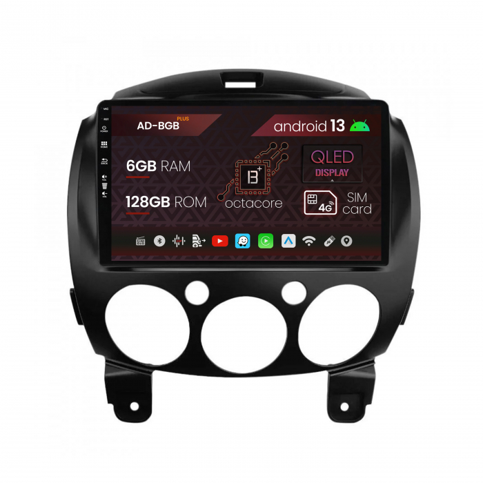 Navigatie Mazda 2 (2007-2014), Android 13, B-Octacore   6GB RAM + 128GB ROM, 9 Inch - AD-BGB9006+AD-BGRKIT325