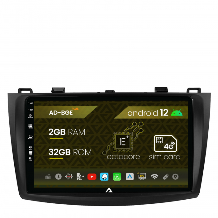 Navigatie Mazda 3 (2009-2013), Android 12, E-Octacore 2GB RAM + 32GB ROM, 9 Inch - AD-BGE9002+AD-BGRKIT320