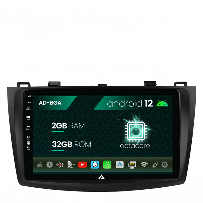 Navigatie Mazda 3 (2009-2013), Android 13, A-Octacore 2GB RAM + 32GB ROM, 9 Inch - AD-BGA9002+AD-BGRKIT320