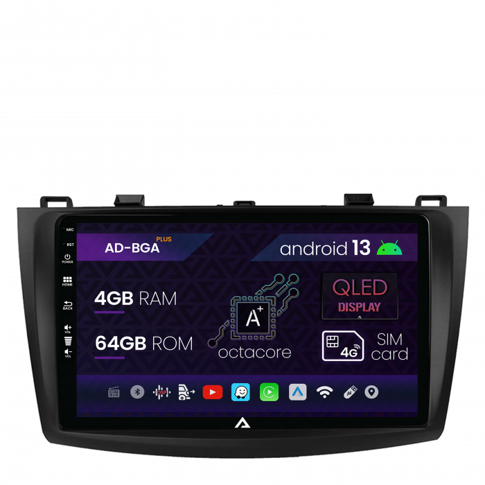 Navigatie Mazda 3 (2009-2013), Android 13, A-Octacore   4GB RAM + 64GB ROM, 9 Inch - AD-BGA9004+AD-BGRKIT320