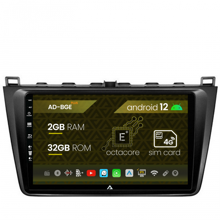 Navigatie Mazda 6 (2008-2013), Android 12, E-Octacore 2GB RAM + 32GB ROM, 9 Inch - AD-BGE9002+AD-BGRKIT328