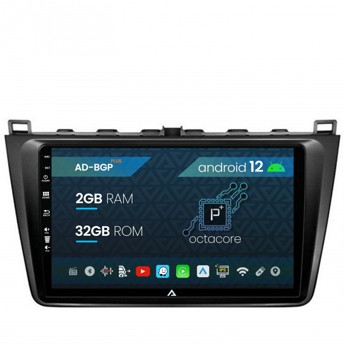 Navigatie Mazda 6 (2008-2013), Android 12, P-Octacore   2GB RAM + 32GB ROM, 9 Inch - AD-BGP9002+AD-BGRKIT328