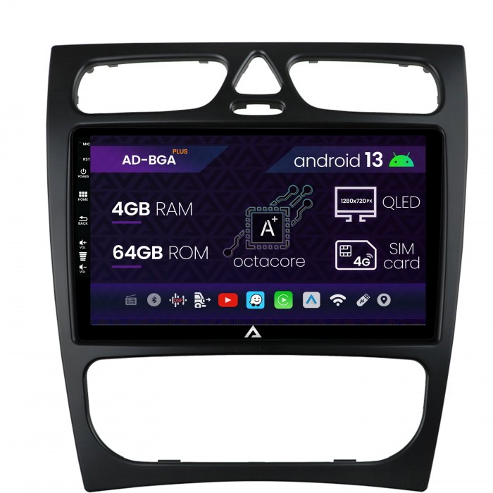 Navigatie Mercedes Benz C-Class W203 (2000-2005), Android 13, A-Octacore 4GB RAM + 64GB ROM, 9 INCH - AD-BGA9004+AD-BGRKIT416