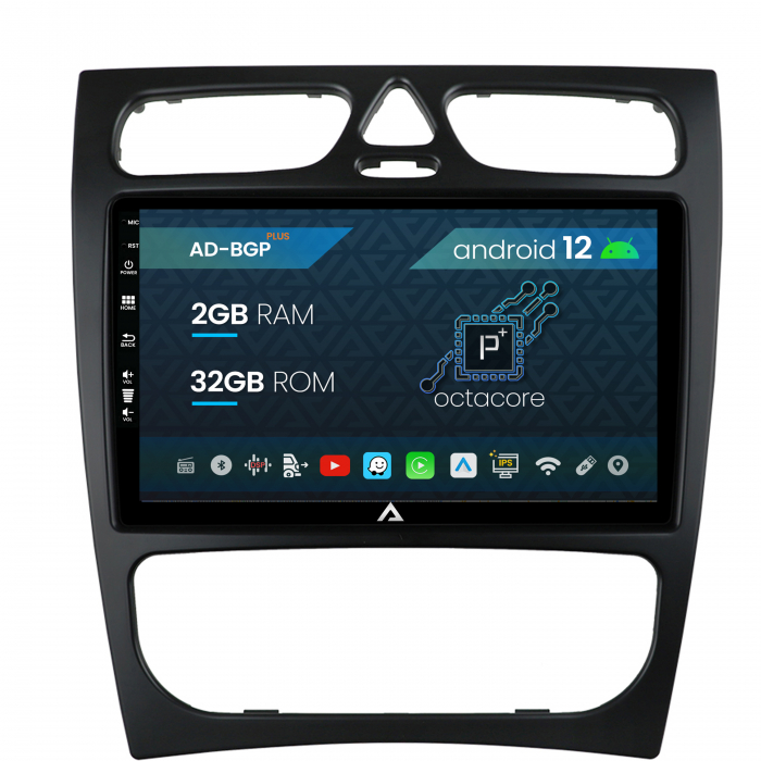 Navigatie Mercedes Benz C-Class W203 (2000-2005), Android 12, P-Octacore 2GB RAM + 32GB ROM, 9 Inch - AD-BGP9002+AD-BGRKIT416