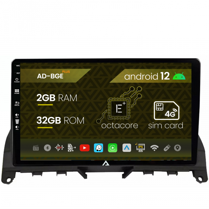 Navigatie Mercedes Benz C-Class W204 (2006-2012),Android 12, E-Octacore   2GB RAM + 32GB ROM, 9 Inch - AD-BGE9002+AD-BGRKIT419