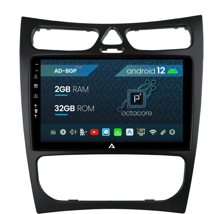 Navigatie Mercedes Benz CLK W209 (2000-2005), Android 12, P-Octacore 2GB RAM + 32GB ROM, 9 Inch - AD-BGP9002+AD-BGRKIT416V2