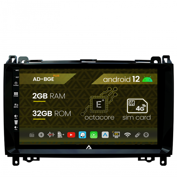 Navigatie Mercedes Benz Sprinter, Viano, Vito, A B Class, Crafter, Android 12, E-Octacore   2GB RAM + 32GB ROM, 9 Inch - AD-BGE9002+AD-BGRKIT407