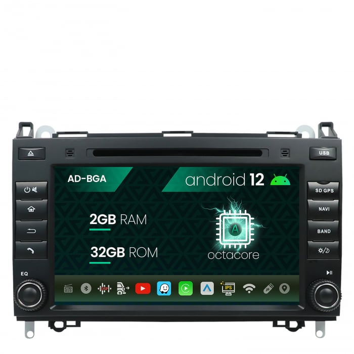 Navigatie Mercedes Benz Sprinter, Viano, Vito, A B Class, Crafter, Android 13, A-Octacore 2GB RAM + 32GB ROM, 7 Inch - AD-BGAMB72AC