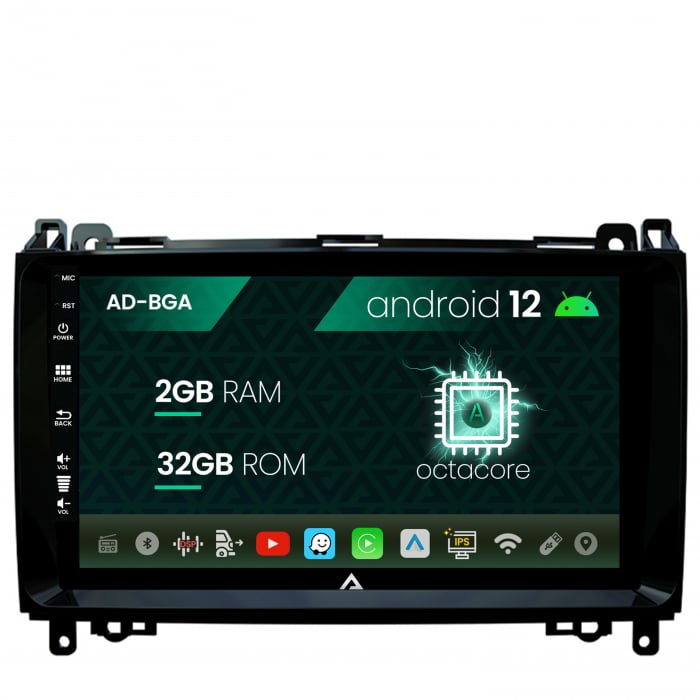 Navigatie Mercedes Benz Sprinter, Viano, Vito, A B Class, Crafter, Android 13, A-Octacore 2GB RAM + 32GB ROM, 9 Inch - AD-BGA9002+AD-BGRKIT407