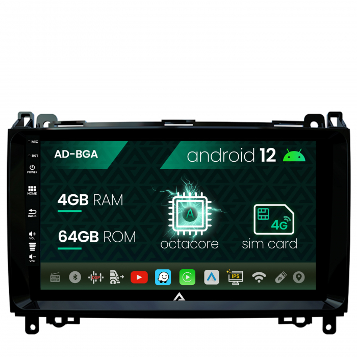 [RESIGILAT] Navigatie Mercedes Benz Sprinter, Viano, Vito, A B Class, Crafter, Android 13, A-Octacore 4GB RAM + 64GB ROM, 9 Inch - AD-BGA9004+AD-BGRKIT407RES