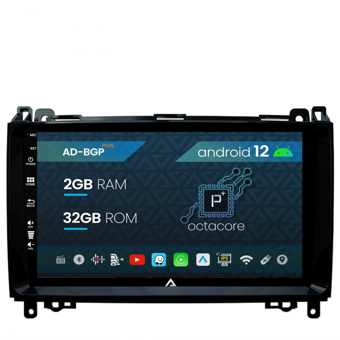 Navigatie Mercedes Benz Sprinter, Viano, Vito, A B Class, Crafter, Android 12, P-Octacore 2GB RAM + 32GB ROM, 9 Inch - AD-BGP9002+AD-BGRKIT407