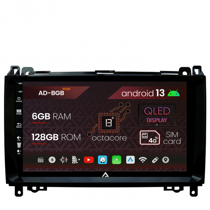 Navigatie Mercedes Benz Sprinter, Viano, Vito, A B Class, Crafter, Android 13, B-Octacore   6GB RAM + 128GB ROM, 9 Inch - AD-BGB9006+AD-BGRKIT407