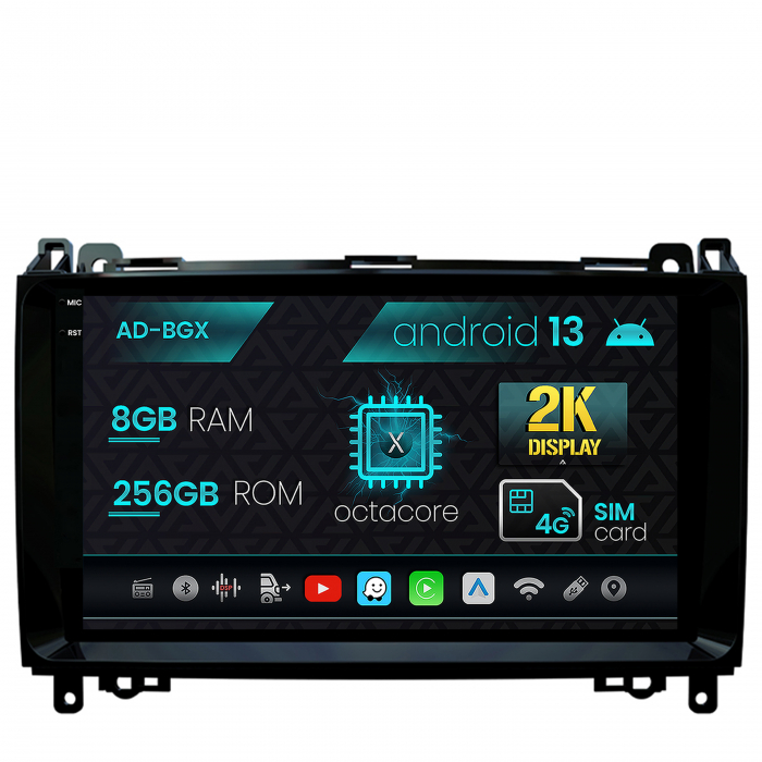 Navigatie Mercedes Benz Sprinter, Viano, Vito, A B Class, Crafter, Android 13, X-Octacore 8GB RAM + 256GB ROM, 9.5 Inch - AD-BGX9008+AD-BGRKIT407