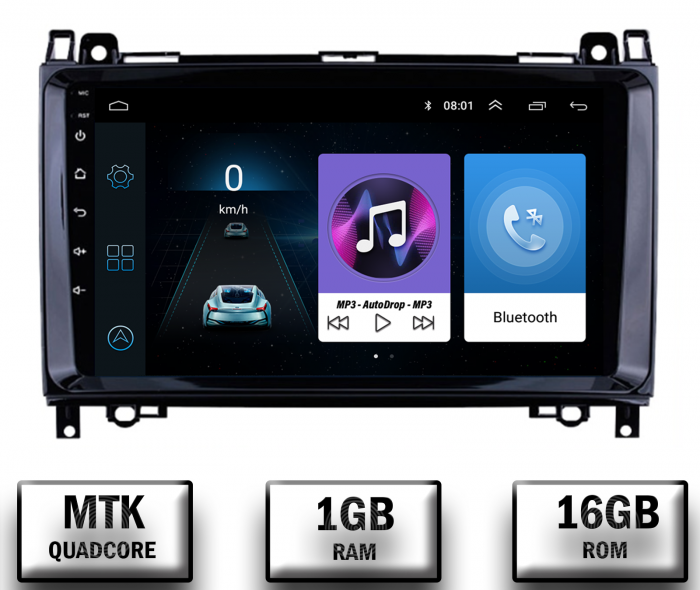 Navigatie Mercedes Benz Sprinter, Viano, Vito, A B Class, Crafter, Android 10, P-Quadcore   1GB RAM + 16GB ROM, 9 Inch - AD-BGP9001+AD-BGRKIT407