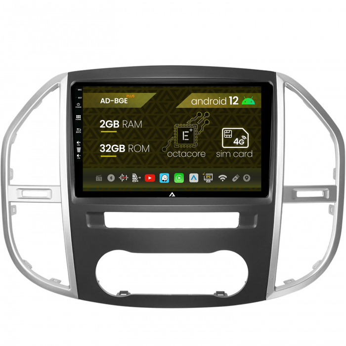 Navigatie Mercedes Benz Vito (2016+), Android 12, E-Octacore 2GB RAM + 32GB ROM, 9 Inch - AD-BGE9002+AD-BGRKIT407V3