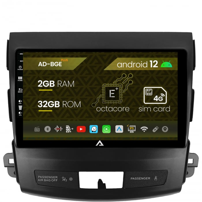 Navigatie Mitstubishi Outlander Peugeot 4007 Citroen C-Crosser, Android 12, E-Octacore 2GB RAM + 32GB ROM, 9 Inch - AD-BGE9002+AD-BGRKIT276