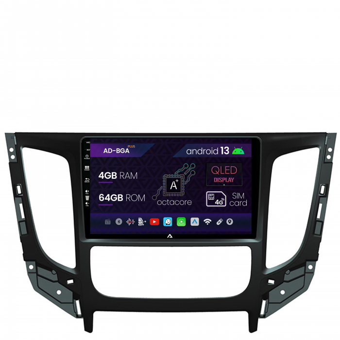 Navigatie Mitsubishi L200 (2014-2020), Android 13, A-Octacore 4GB RAM + 64GB ROM, 9 Inch - AD-BGA9004+AD-BGRKIT274