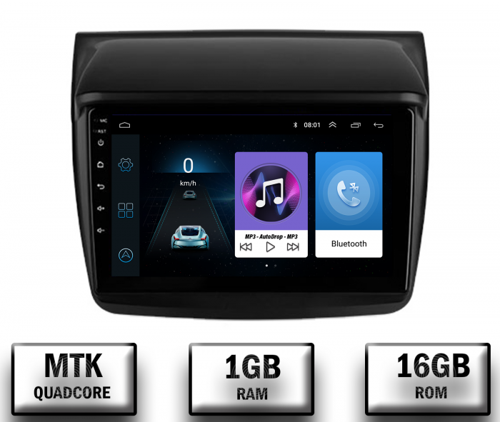 Navigatie Mitsubishi L200   Pajero Sport, Android 10, P-Quadcore   1GB RAM + 16GB ROM, 9 Inch - AD-BGP9001+AD-BGRKIT278