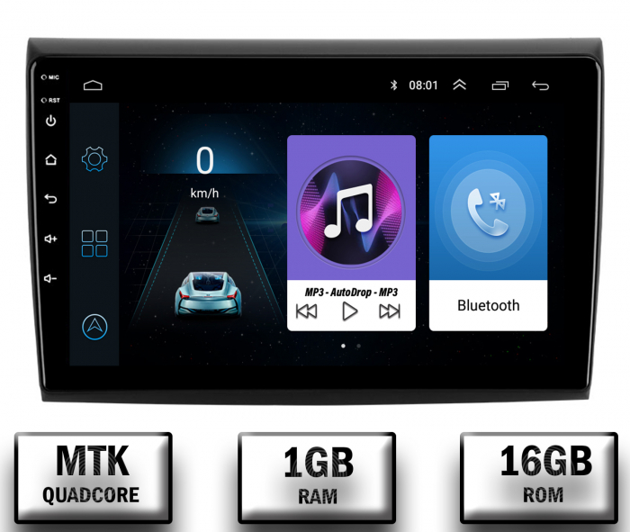 Navigatie Fiat Bravo (2006-2014), Android 10, P-Quadcore 1GB RAM + 16GB ROM, 9 Inch - AD-BGP9001+AD-BGRKIT356